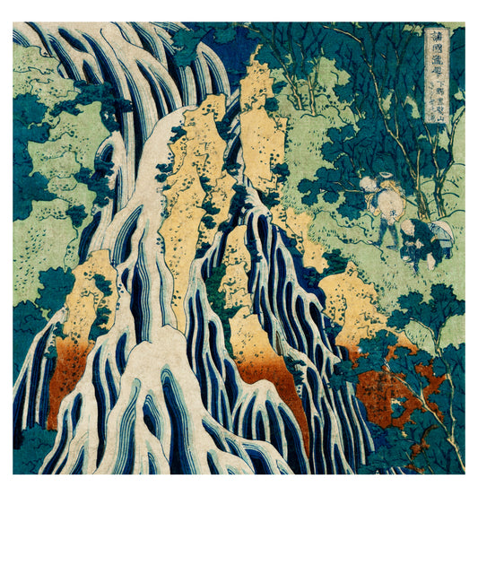 polaroid of painting of waterfall.