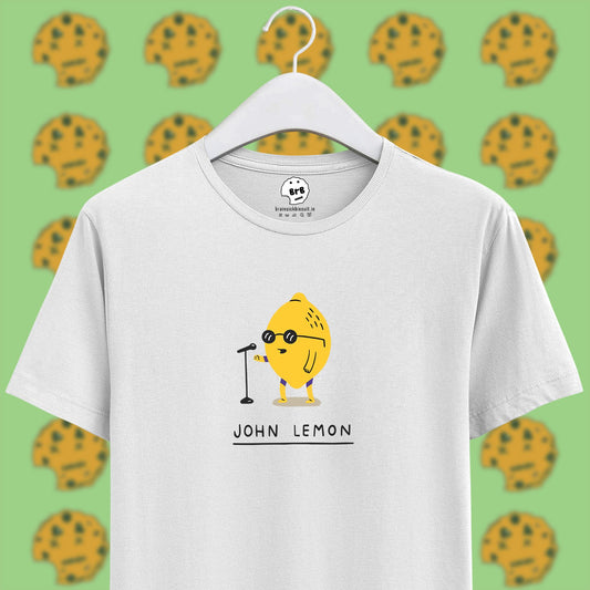 john lennon yellow lemon pun on white half sleeves unisex t-shirt.
