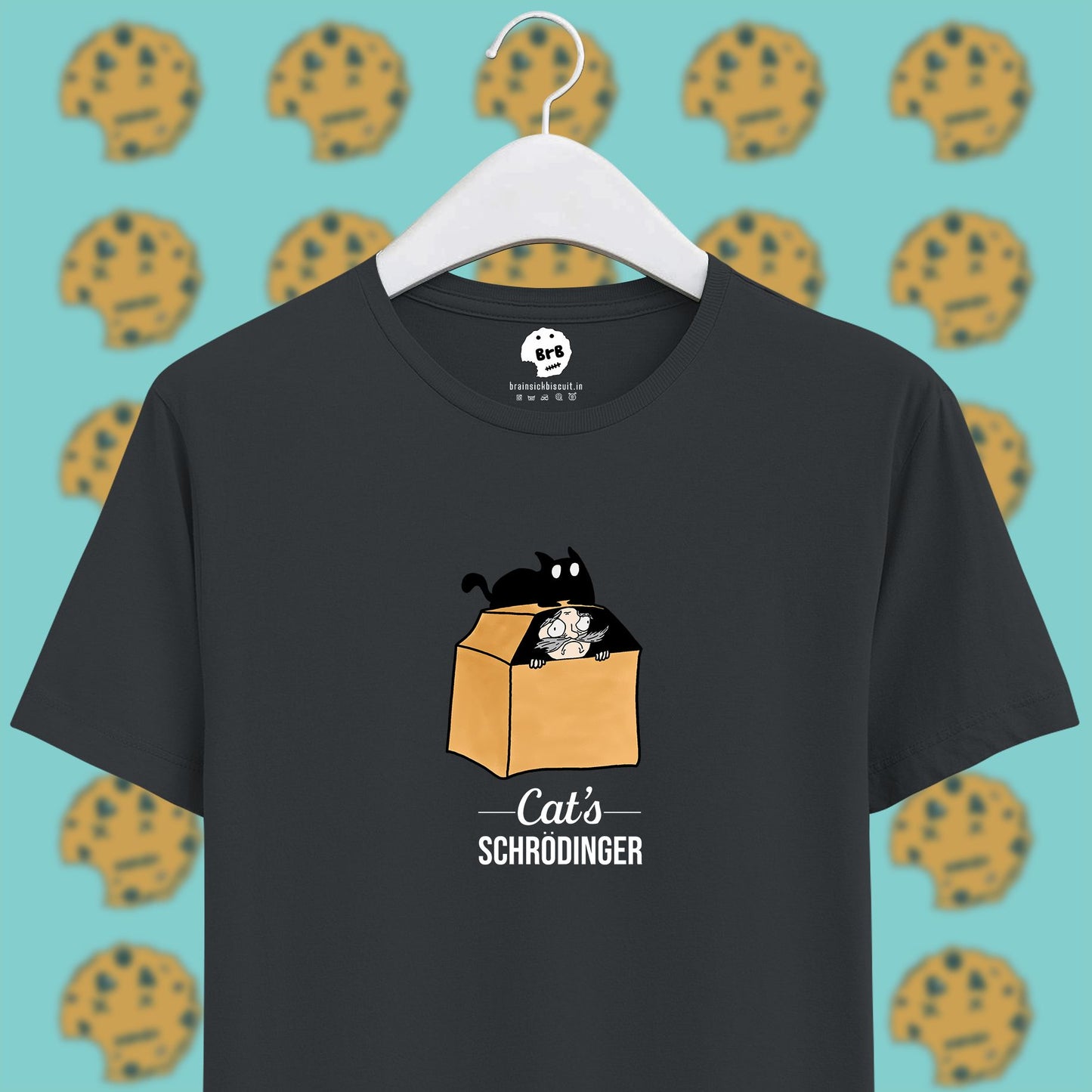 cat's schrodinger reverse thought experiment on steel grey half sleeves unisex t-shirt