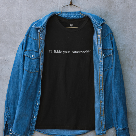 Henry IV, Act II Scene I Shakespearean insult on black t-shirt hanging.