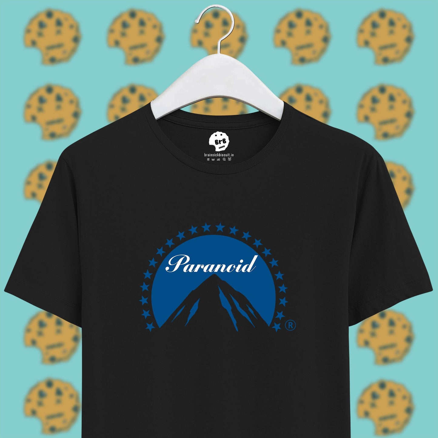 Black unisex half sleeves t-shirt paranoid, paramount pictures hollywood