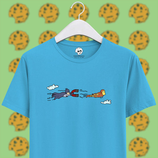 batman vs ironman using magnet on sky blue unisex half sleeves t-shirt