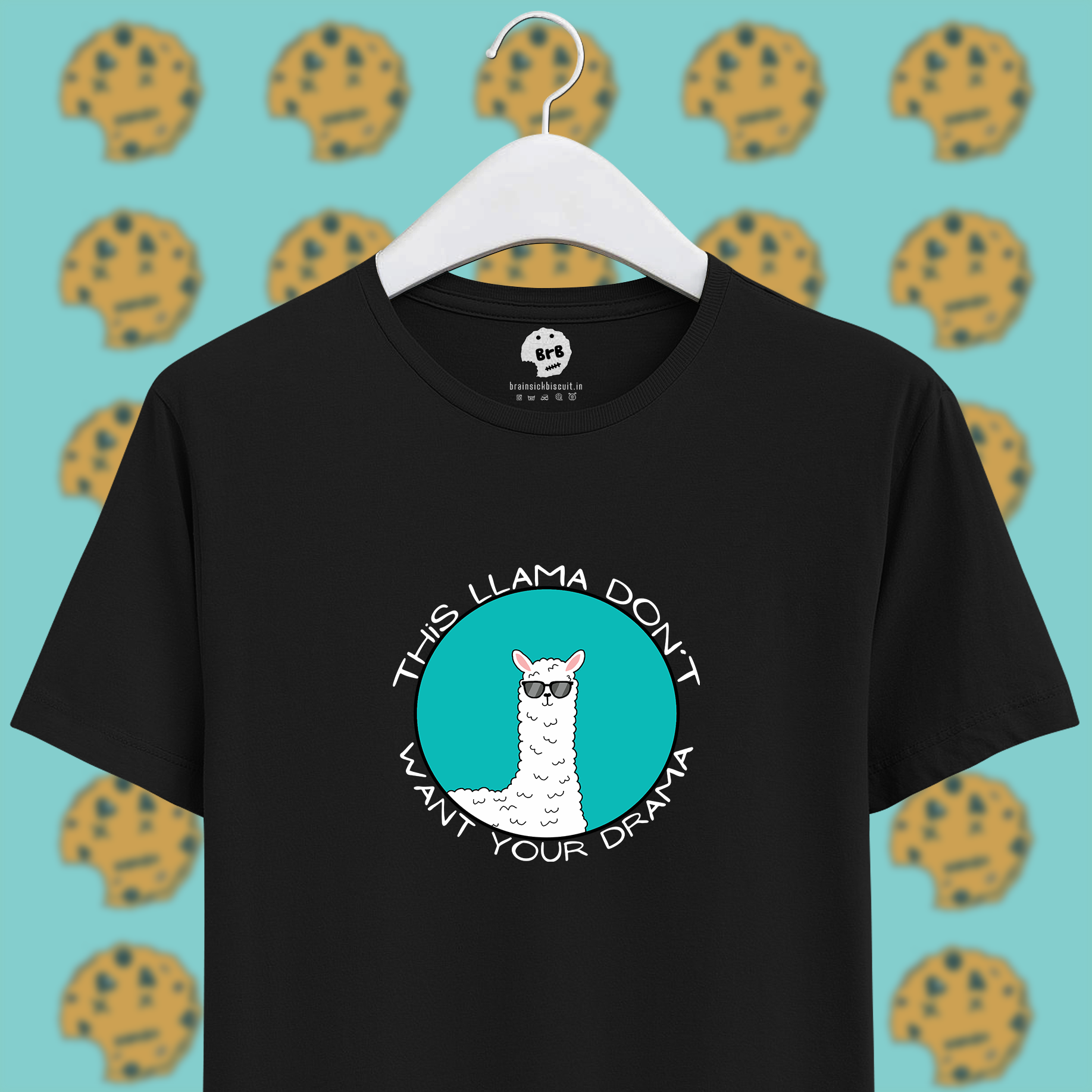 Black unisex half sleeves t-shirt with drama llama pun.