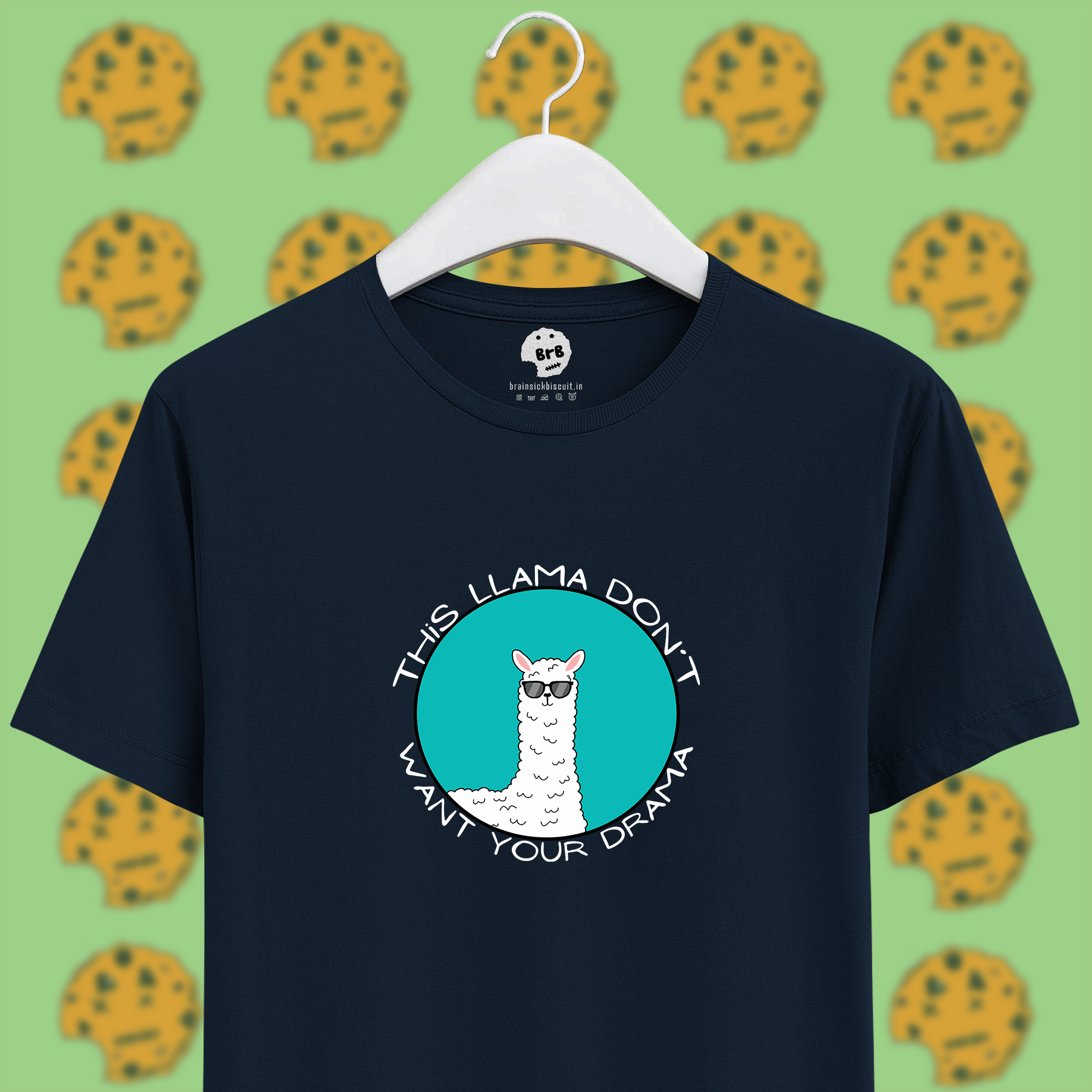 Navy blue unisex half sleeves t-shirt with drama llama pun.